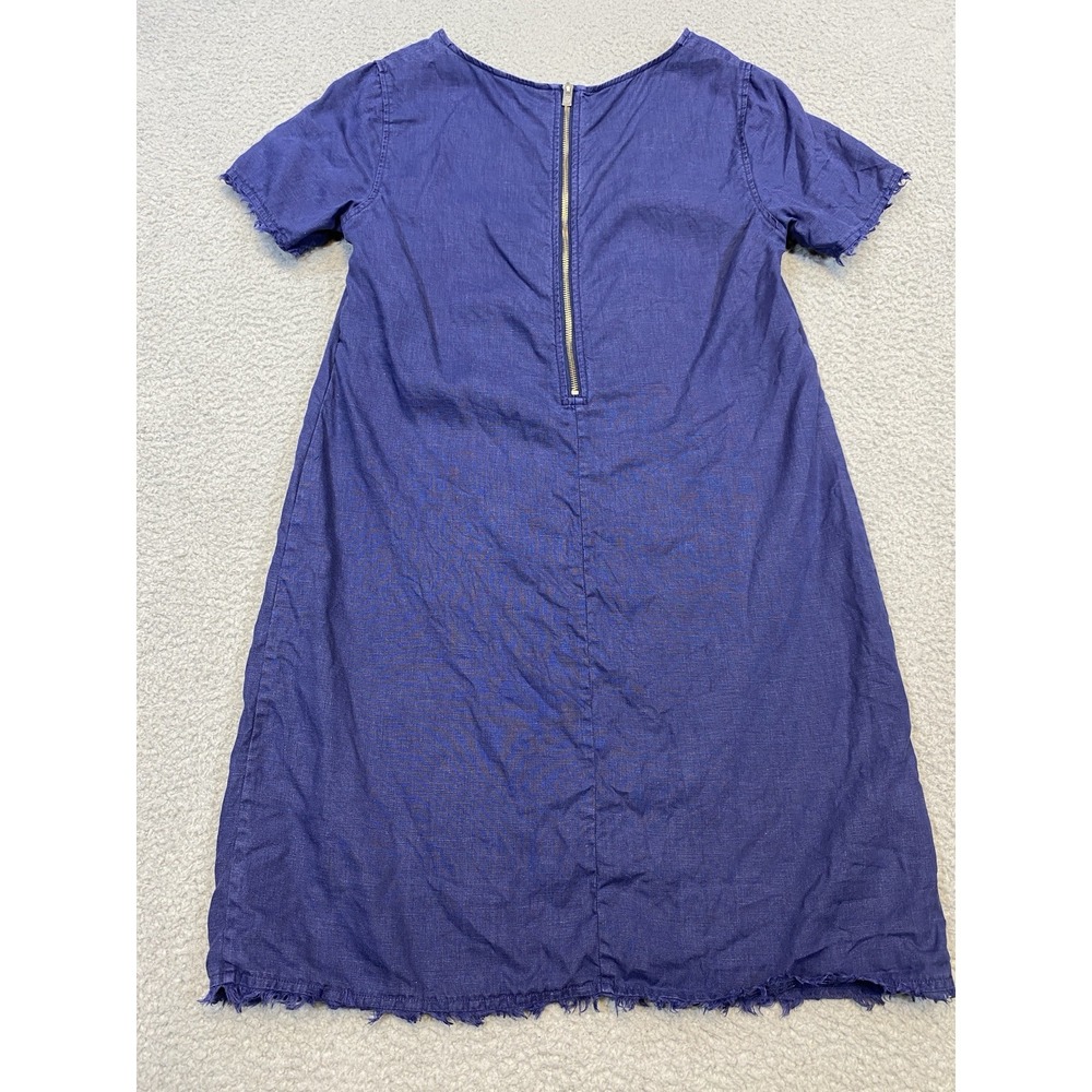Tommy Bahama Dress Women's Small Blue Linen Frayed Hems A Line Zip Beach Aloha - Picture 8 of 8